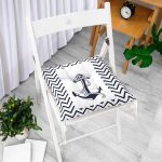 - Pofi-7728-Gorsel-1 - Realhomes  Beyaz Zemin Üzerinde Geometrik Çizimli Çapa Desenli Dijital Baskılı Modern Pofuduk Sandalye Minderi Realhomes