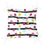 Beyaz Zeminde Modern Siyah Çizgili Renkli Puantiyeli Dijital Baskılı Modern Pofuduk Sandalye Minderi Realhomes