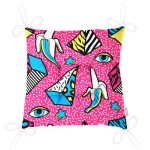 Pembe Zemin Üzerinde Modern Renkli Desenli Dijital Baskılı Modern Pofuduk Sandalye Minderi Realhomes