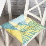 - Pofi-7892-Gorsel - Realhomes Renkli Zemin Üzerinde Geometrik Desenli Yaprak Motifli Dijital Baskılı Modern Pofuduk Sandalye Minderi Realhomes