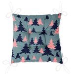 Renkli Zeminde Pastel Renkli Siyah Çam Ağacı Desenli Dijital Baskılı Modern Pofuduk Sandalye Minderi Realhomes