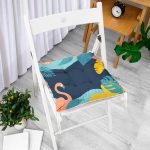 - Pofi-8011-Gorsel-1 - Realhomes Renkli Zemin Üzerinde Pastel Yaprak Desenli Dijital Baskılı Modern Pofuduk Sandalye Minderi Realhomes