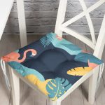 - Pofi-8011-Gorsel - Realhomes Renkli Zemin Üzerinde Pastel Yaprak Desenli Dijital Baskılı Modern Pofuduk Sandalye Minderi Realhomes