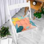 Renkli Zemin Üzerinde Pastel Yaprak Desenli Dijital Baskılı Modern Pofuduk Sandalye Minderi Realhomes