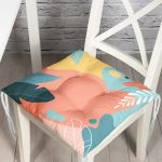 Renkli Zemin Üzerinde Pastel Yaprak Desenli Dijital Baskılı Modern Pofuduk Sandalye Minderi Realhomes