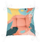 Renkli Zemin Üzerinde Pastel Yaprak Desenli Dijital Baskılı Modern Pofuduk Sandalye Minderi Realhomes