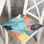 - Pofi-8013-Gorsel - Realhomes Renkli Zemin Üzerinde Pastel Yaprak Desenli Dijital Baskılı Modern Pofuduk Sandalye Minderi Realhomes