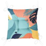 - Pofi-8013-Gorsel-2 - Realhomes Renkli Zemin Üzerinde Pastel Yaprak Desenli Dijital Baskılı Modern Pofuduk Sandalye Minderi Realhomes