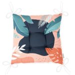 Renkli Zemin Üzerinde Pastel Yaprak Desenli Dijital Baskılı Modern Pofuduk Sandalye Minderi Realhomes