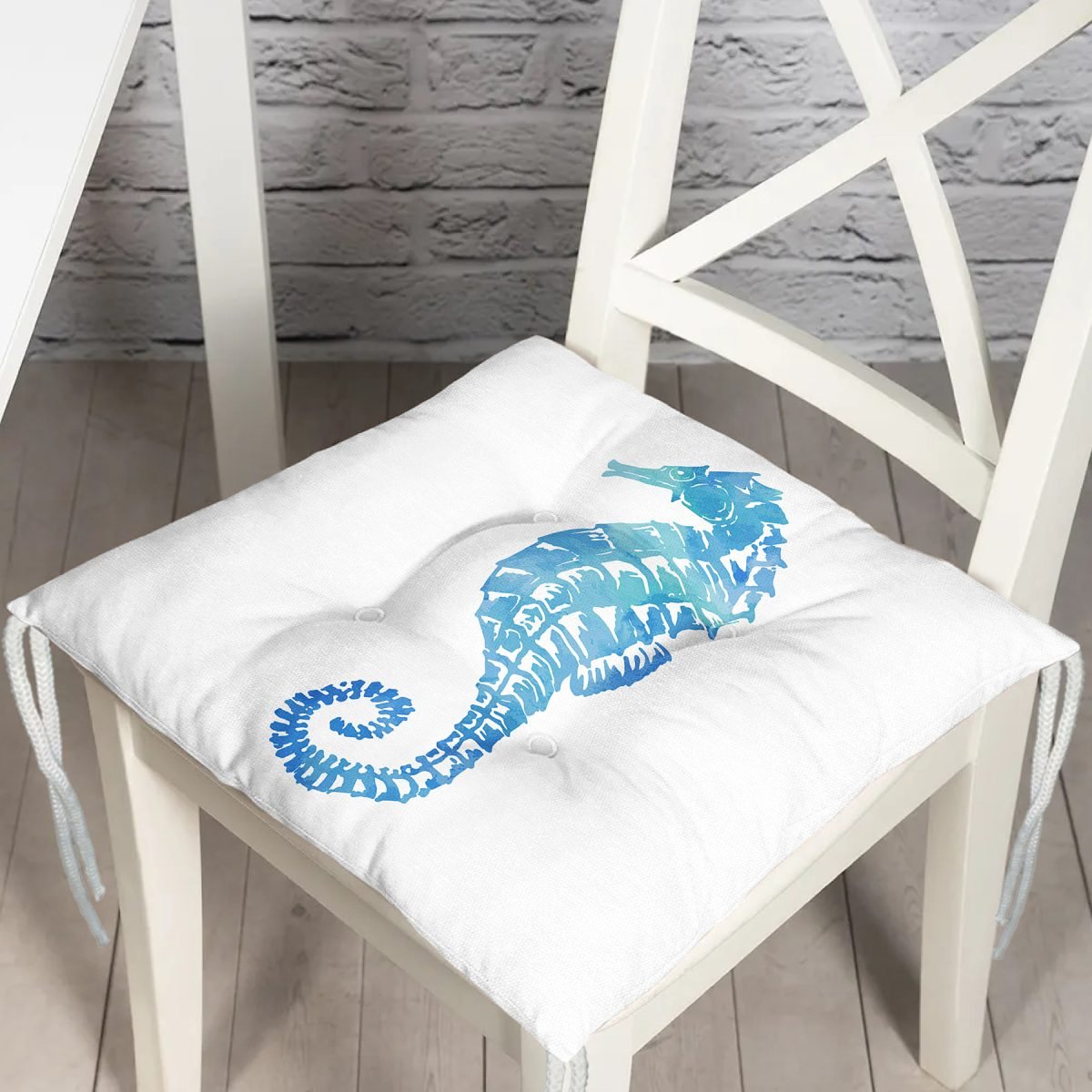 Beyaz Zemin Üzerinde Renkli Deniz Kestanesi Desenli Dijital Baskılı Modern Pofuduk Sandalye Minderi Realhomes