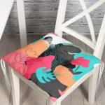 - Pofi-8061-Gorsel - Realhomes Renkli Zemin Üzerinde Geometrik Yaprak Desenli Dijital Baskılı Modern Pofuduk Sandalye Minderi Realhomes