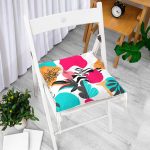 Beyaz Zemin Üzerinde Rengarenk Çiçek Desenli Dijital Baskılı Modern Pofuduk Sandalye Minderi Realhomes
