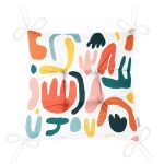 Beyaz Zemin Üzerinde Geometrik Desenli Dijital Baskılı Modern Pofuduk Sandalye Minderi Realhomes