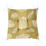 - Pofi-8200-Gorsel-2 - Realhomes Gold Zemin Üzerinde Beyaz Renkli Yaprak Desenli Dijital Baskılı Modern Pofuduk Sandalye Minderi Realhomes