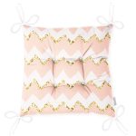 Pembe Zemin Üzerinde Gold Detaylı Renkli Zikzak Desenli Dijital Baskılı Modern Pofuduk Sandalye Minderi Realhomes