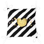 - Pofi-8241-Gorsel-2 - Realhomes  Beyaz Zeminde Siyah Yatay Çizgili Gold Detaylı Kalp Desenli Dijital Baskılı Modern Pofuduk Sandalye Minderi Realhomes