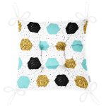 Beyaz Zemin Üzerinde Gold Detaylı Geometrik Desenli Dijital Baskılı Modern Pofuduk Sandalye Minderi Realhomes