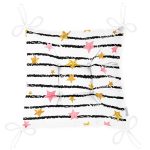 Beyaz Zeminde Siyah Çizgili Renkli Yıldız Desenli Dijital Baskılı Modern Pofuduk Sandalye Minderi Realhomes