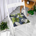 - Pofi-8342-Gorsel-1 - Realhomes  Siyah Zemin Üzerinde Yaprak Desenli Dijital Baskılı Modern Pofuduk Sandalye Minderi Realhomes