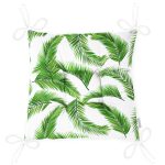 Beyaz Zemin Üzerinde Yeşil Yaprak Desenli Dijital Baskılı Modern Pofuduk Sandalye Minderi Realhomes