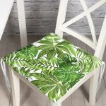 - Pofi-8349-Gorsel - Realhomes  Beyaz Zemin Üzerinde Yeşil Yaprak Desenli Dijital Baskılı Modern Pofuduk Sandalye Minderi Realhomes