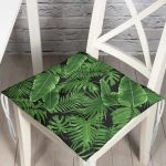 - Pofi-8356-Gorsel - Realhomes  Siyah Zemin Üzerinde Yeşil Yaprak Desenli Dijital Baskılı Modern Pofuduk Sandalye Minderi Realhomes