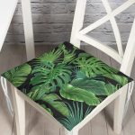 Siyah Zemin Üzerinde Yeşil Yaprak Desenli Dijital Baskılı Modern Pofuduk Sandalye Minderi Realhomes