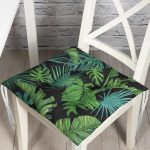 - Pofi-8430-Gorsel - Realhomes  Siyah Zemin Üzerinde Yeşil Yaprak Desenli Dijital Baskılı Modern Pofuduk Sandalye Minderi Realhomes