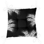 Siyah Zemin Üzerinde Beyaz Yaprak Desenli Dijital Baskılı Modern Pofuduk Sandalye Minderi Realhomes