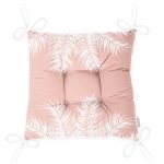 Pastel Zemin Üzerinde Beyaz Yaprak Desenli Dijital Baskılı Modern Pofuduk Sandalye Minderi Realhomes