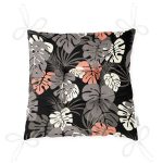 Siyah Zemin Üzerinde Renkli Yaprak Desenli Dijital Baskılı Modern Pofuduk Sandalye Minderi Realhomes