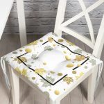 - Pofi-8460-Gorsel - Realhomes Beyaz Zemin Üzerinde Geometrik Desenli Yaprak Motifli Dijital Baskılı Modern Pofuduk Sandalye Minderi Realhomes