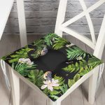 Siyah Zemin Üzerinde Yaprak Desenli Dijital Baskılı Modern Pofuduk Sandalye Minderi Realhomes