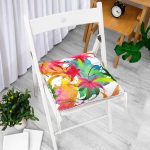- Pofi-8473-Gorsel-1 - Realhomes  Beyaz Zemin Üzerinde Renkli Yaprak Desenli Dijital Baskılı Modern Pofuduk Sandalye Minderi Realhomes