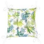 Beyaz Zemin Üzerinde Yeşil Renkli Yaprak Desenli Dijital Baskılı Modern Pofuduk Sandalye Minderi Realhomes