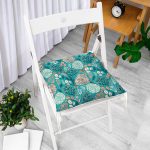 - Pofi-8562-Gorsel-1 - Realhomes Renkli Zemin Üzerinde Yaprak Desenli Dijital Baskılı Modern Pofuduk Sandalye Minderi Realhomes