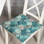 - Pofi-8562-Gorsel - Realhomes Renkli Zemin Üzerinde Yaprak Desenli Dijital Baskılı Modern Pofuduk Sandalye Minderi Realhomes