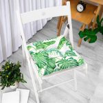 - Pofi-8563-Gorsel-1 - Realhomes  Beyaz Zemin Üzerinde Yeşil Yaprak Desenli Dijital Baskılı Modern Pofuduk Sandalye Minderi Realhomes