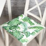 - Pofi-8563-Gorsel - Realhomes  Beyaz Zemin Üzerinde Yeşil Yaprak Desenli Dijital Baskılı Modern Pofuduk Sandalye Minderi Realhomes