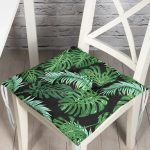 - Pofi-8565-Gorsel - Realhomes  Siyah Zemin Üzerinde Yeşil Yaprak Desenli Dijital Baskılı Modern Pofuduk Sandalye Minderi Realhomes