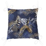 - Pofi-8573-Gorsel-2 - Realhomes  Mavi Zemin Üzerinde Gold Detaylı Yaprak Desenli Dijital Baskılı Modern Pofuduk Sandalye Minderi Realhomes