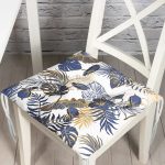 Beyaz Zemin Üzerinde Gold Detaylı Yaprak Desenli Dijital Baskılı Modern Pofuduk Sandalye Minderi Realhomes