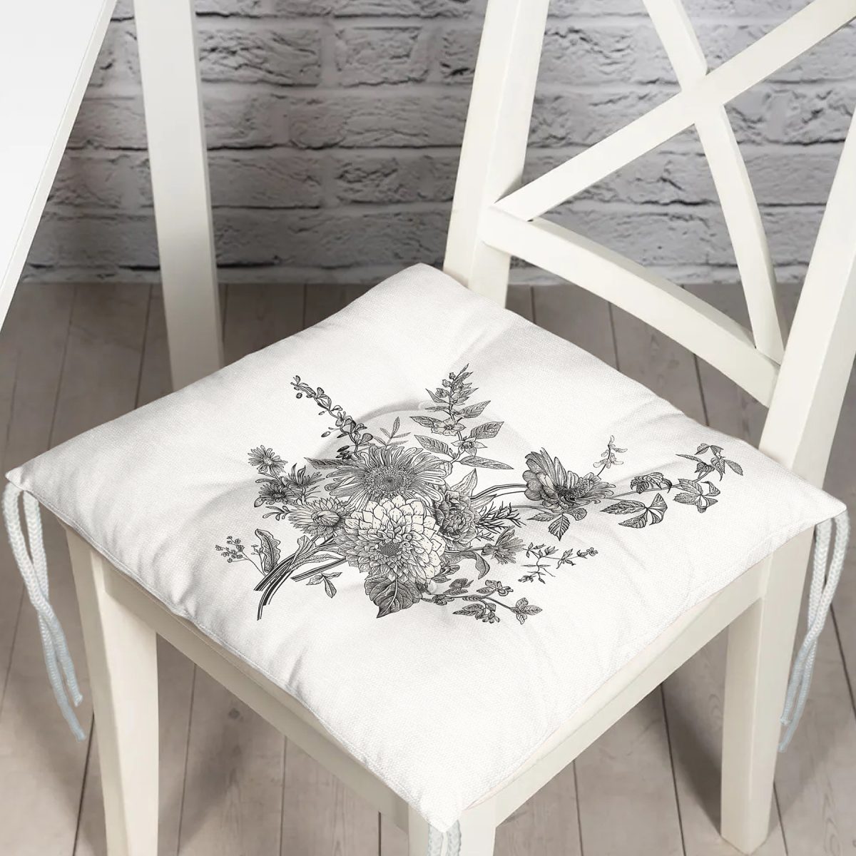 Pastel Zemin Üzerinde Çiçek Desenli Dijital Baskılı Modern Pofuduk Sandalye Minderi Realhomes