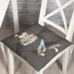 - Pofi-8628-Gorsel - Realhomes  Renkli Zemin Üzerinde Yaprak Desenli Dijital Baskılı Modern Pofuduk Sandalye Minderi Realhomes