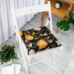 - Pofi-8629-Gorsel-1 - Realhomes Siyah Zemin Üzerinde Bal Kabağı Desenli Dijital Baskılı Modern Pofuduk Sandalye Minderi Realhomes