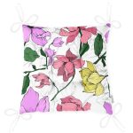 Beyaz Zemin Üzerinde Rengarenk Çiçek Desenli Dijital Baskılı Modern Pofuduk Sandalye Minderi Realhomes