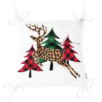 Beyaz Zemin Üzerinde Ekoseli Çam Ağacı Desenli Dijital Baskılı Modern Pofuduk Sandalye Minderi Realhomes