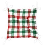 Beyaz Zemin Üzerinde Bordo Ve Yeşil Ekose Desenli Dijital Baskılı Modern Pofuduk Sandalye Minderi Realhomes