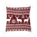 Kırmızı Ekose Desenli Geyik Motifli Dijital Baskılı Modern Pofuduk Sandalye Minderi Realhomes