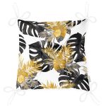 - Pofi-8741-Gorsel-2 - Realhomes Beyaz Zemin Üzerinde Gold Detaylı Yaprak Desenli Dijital Baskılı Modern Pofuduk Sandalye Minderi Realhomes